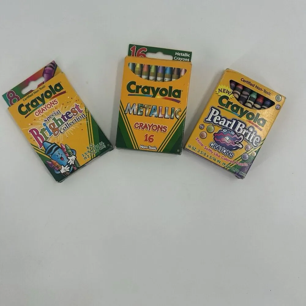 Vtg Crayola Lot of 3-8 Brightest Collection, 16 Metallic, 16 Pearl Bright HTF